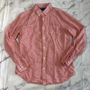 Banana Republic Slim Fit Button Down Shirt Mens Size Large Red Pink Check Linen